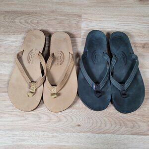 Rainbow Sandals Womens 6.5 7.5 Brown Black Leather Beachwear Flip Flops 2 Pairs